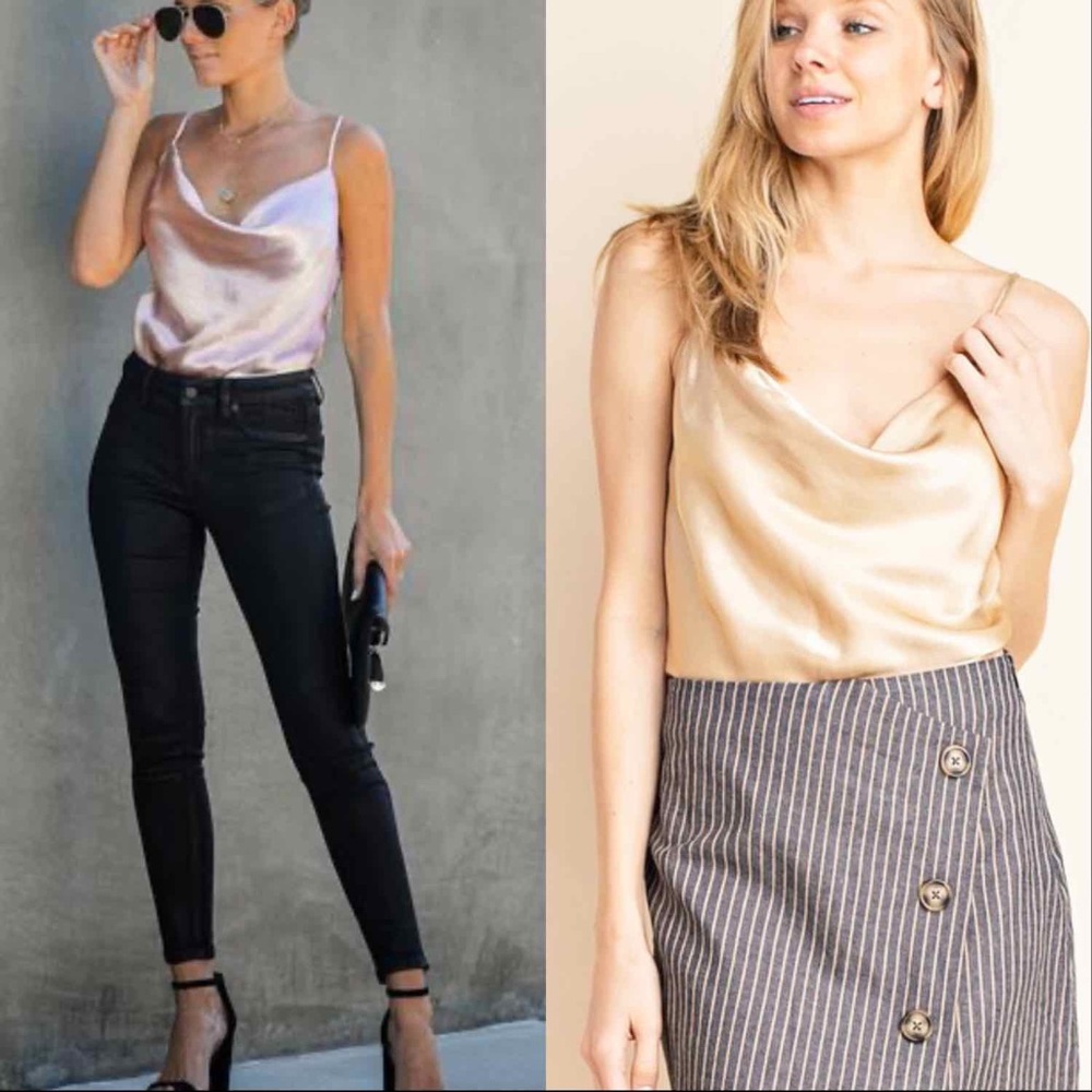 SATIN COWL NECK CAMI  TOP - CHAMPAGNE